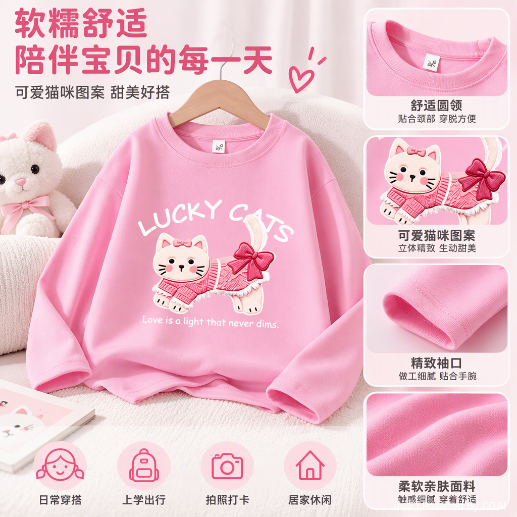 Children's spring and autumn fleece hoodie, baby cartoon casual top, children's autumn new children's hoodie, trendy style, versatile sportswear for boys and girls Specification image