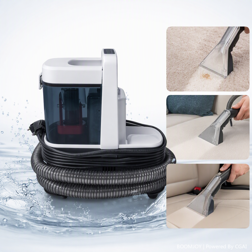 The CX007 multi-functional dual-tank carpet cleaning machine in white and blue is a deep cleaning device for both home and commercial floors