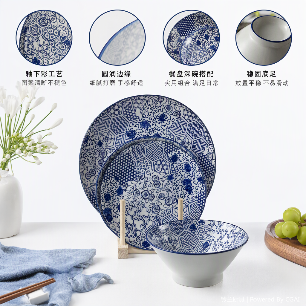 مجموعة أدوات المائدة المصنوعة من الفخار المتعدد الأطباق المنزلية، أطباق المائدة المائدة Specification image