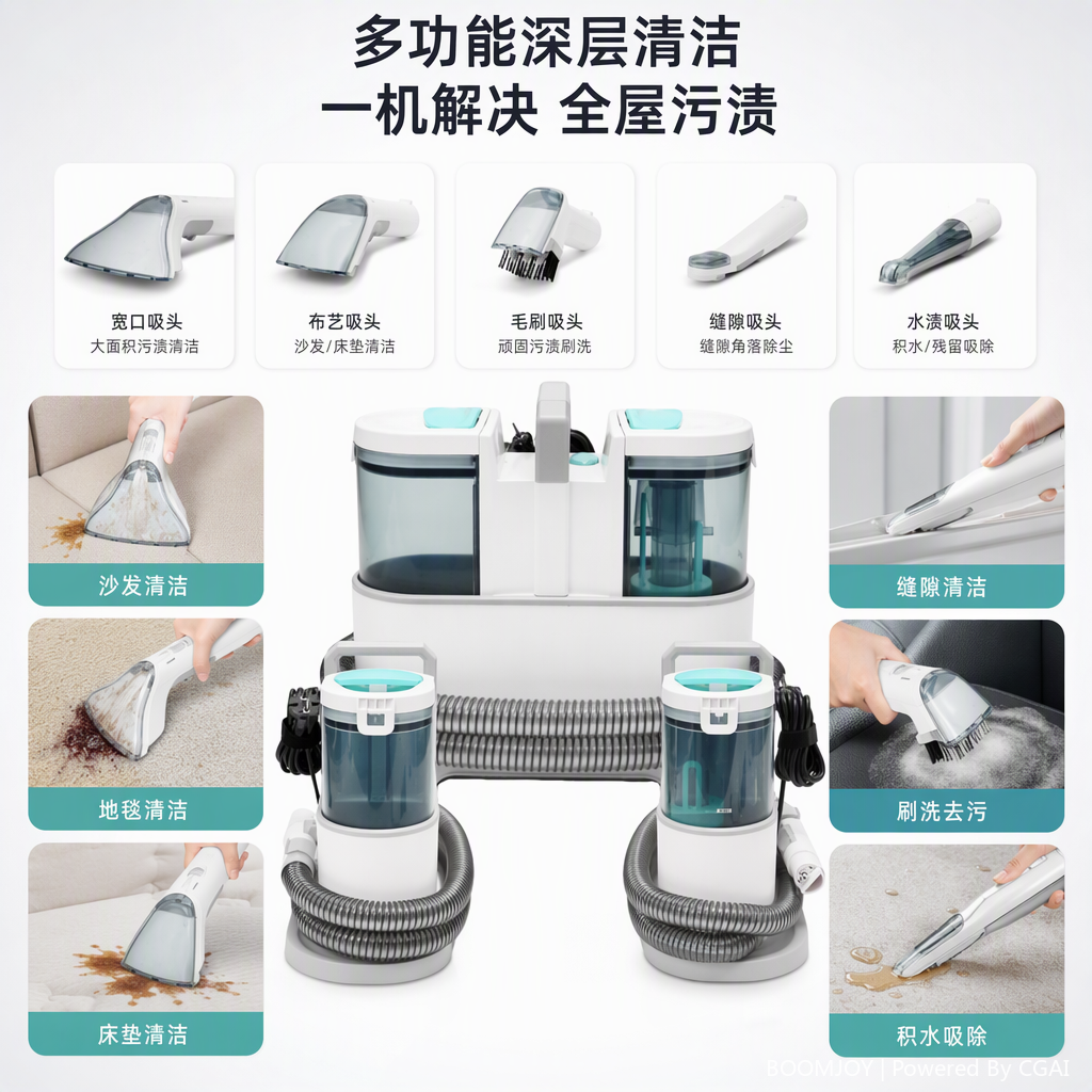 White dual water tank vacuum cleaner main unit with handheld cleaning head, powerful household vacuum cleaner, multi-functional dust collector