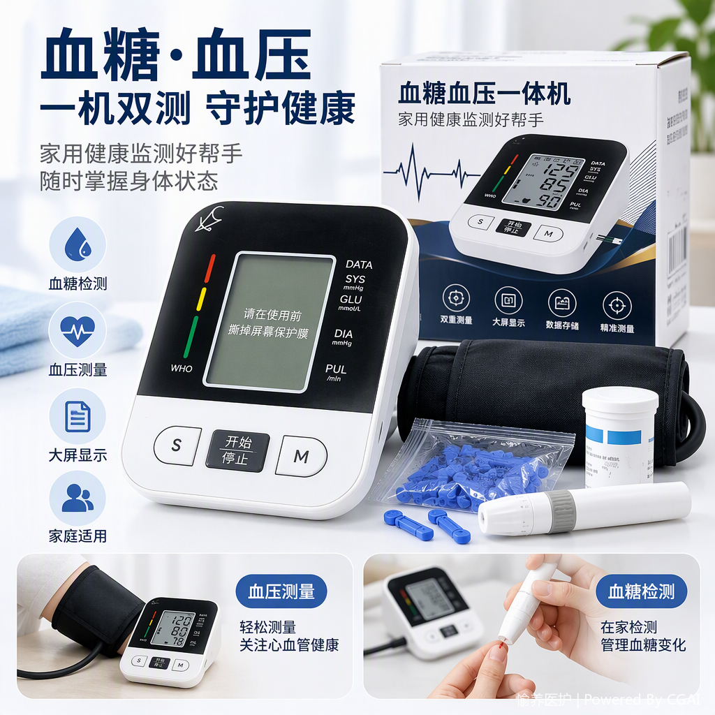 白色黑色多功能血糖血压监测仪一体机家用智能检测设备简便操作
