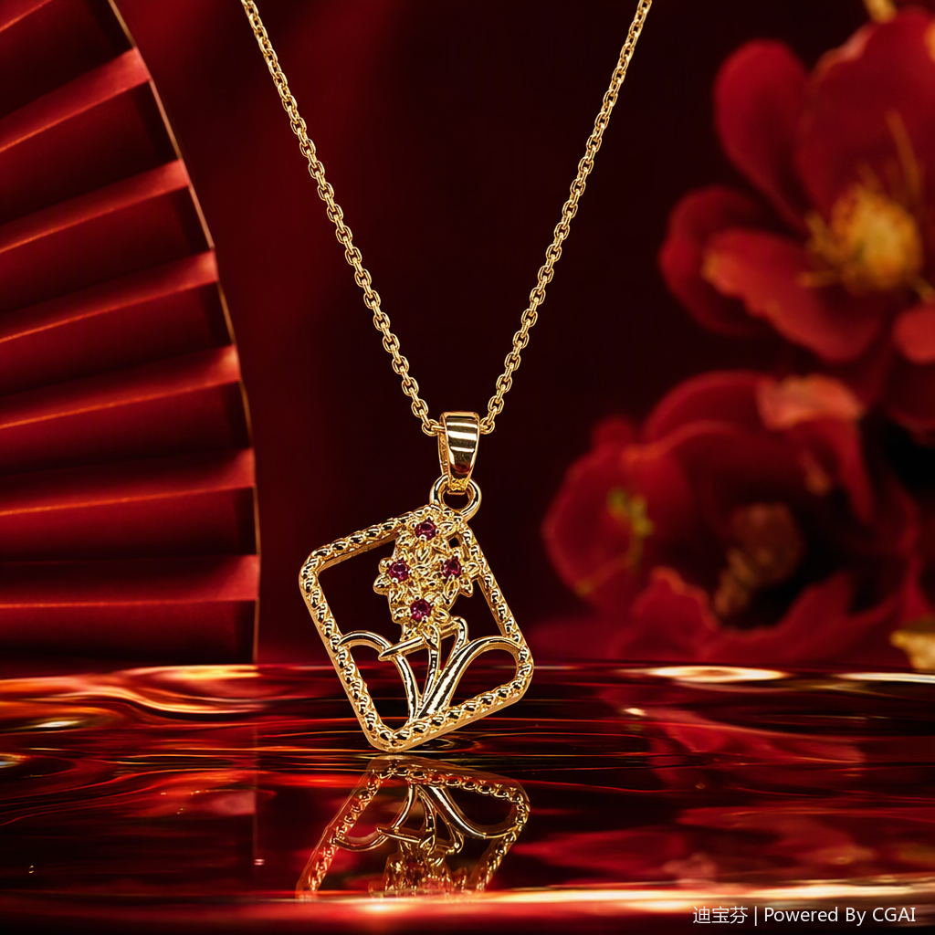 Oro incrustado rubíes patrón floral collar de moda elegante temperamento mujer joyería regalos regalos Specification image