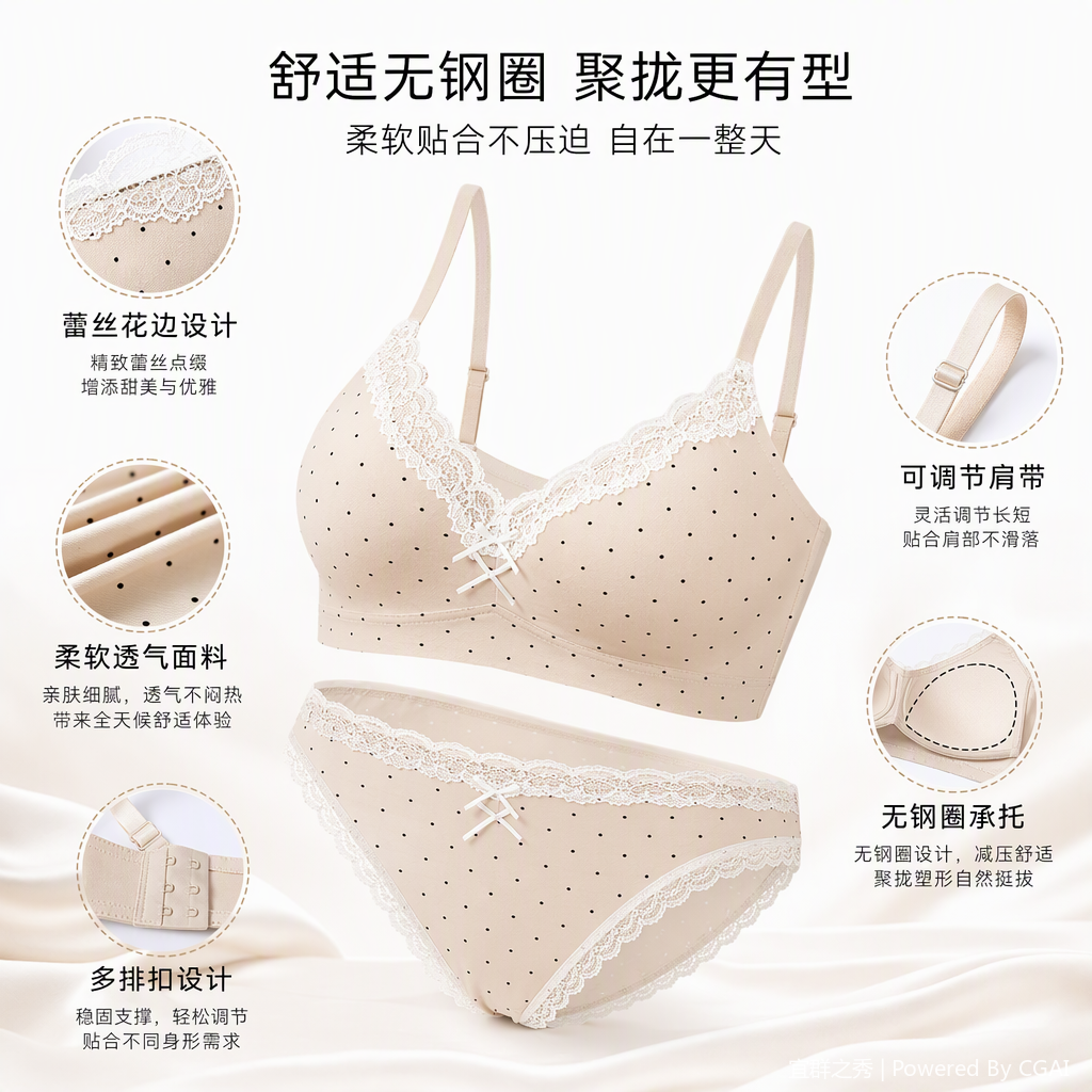 Yiqun Zhixiu beige polka dot lace bra Specification image