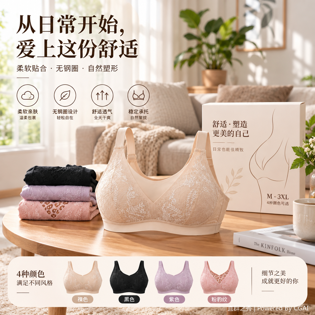 Seamless lace jelly bra: A female model showcases a comfortable, breathable, sexy and shaping lingerie that suits the group