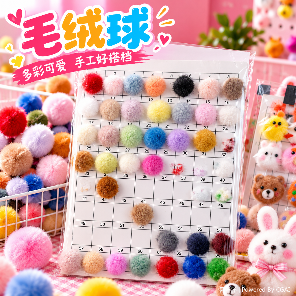 Colorful plush ball sample cards, DIY decorative creativity, free shipping Specification image