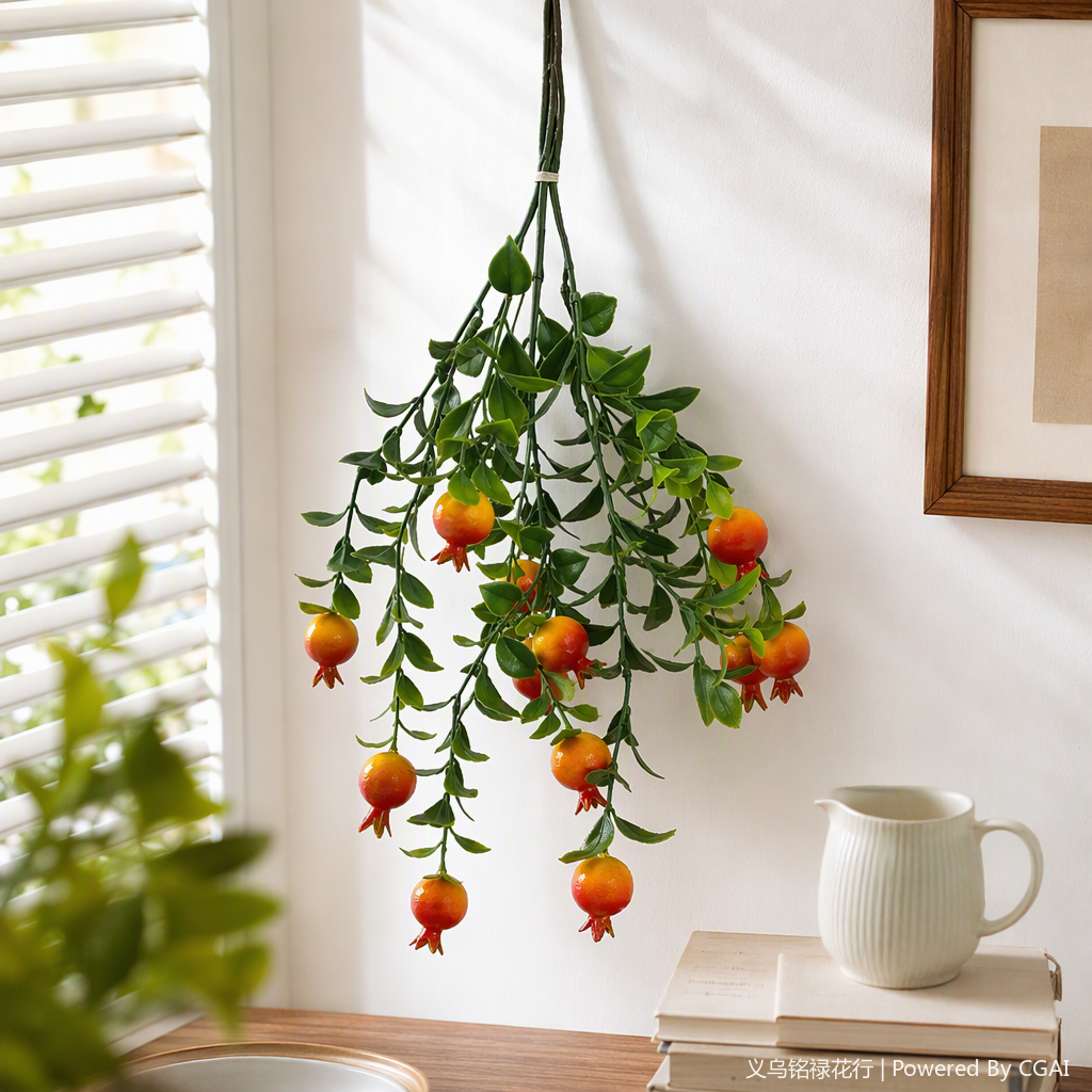 Artificial pomegranate branches, artificial fruits, decorative branches, home ornaments, handicrafts, indoor green plants, decorative materials details Picture