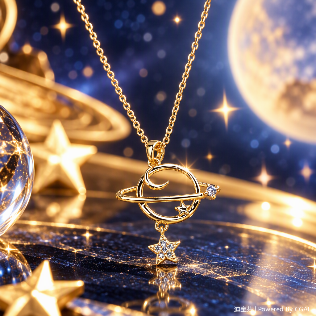 A simple and fashionable necklace in the shape of a golden planet, a personalized and trendy accessory gift for female student couples Specification image