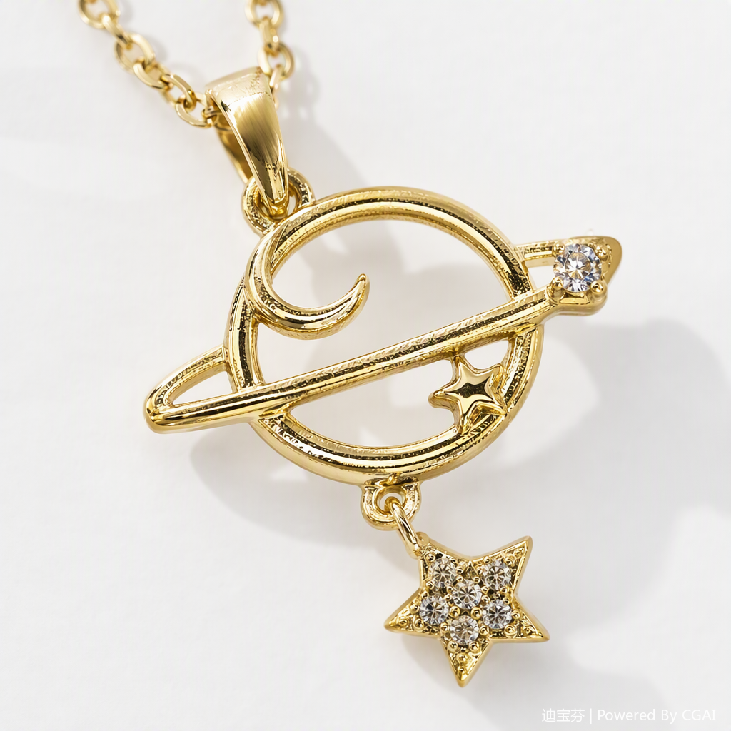 A simple and fashionable necklace in the shape of a golden planet, a personalized and trendy accessory gift for female student couples Application Scenario