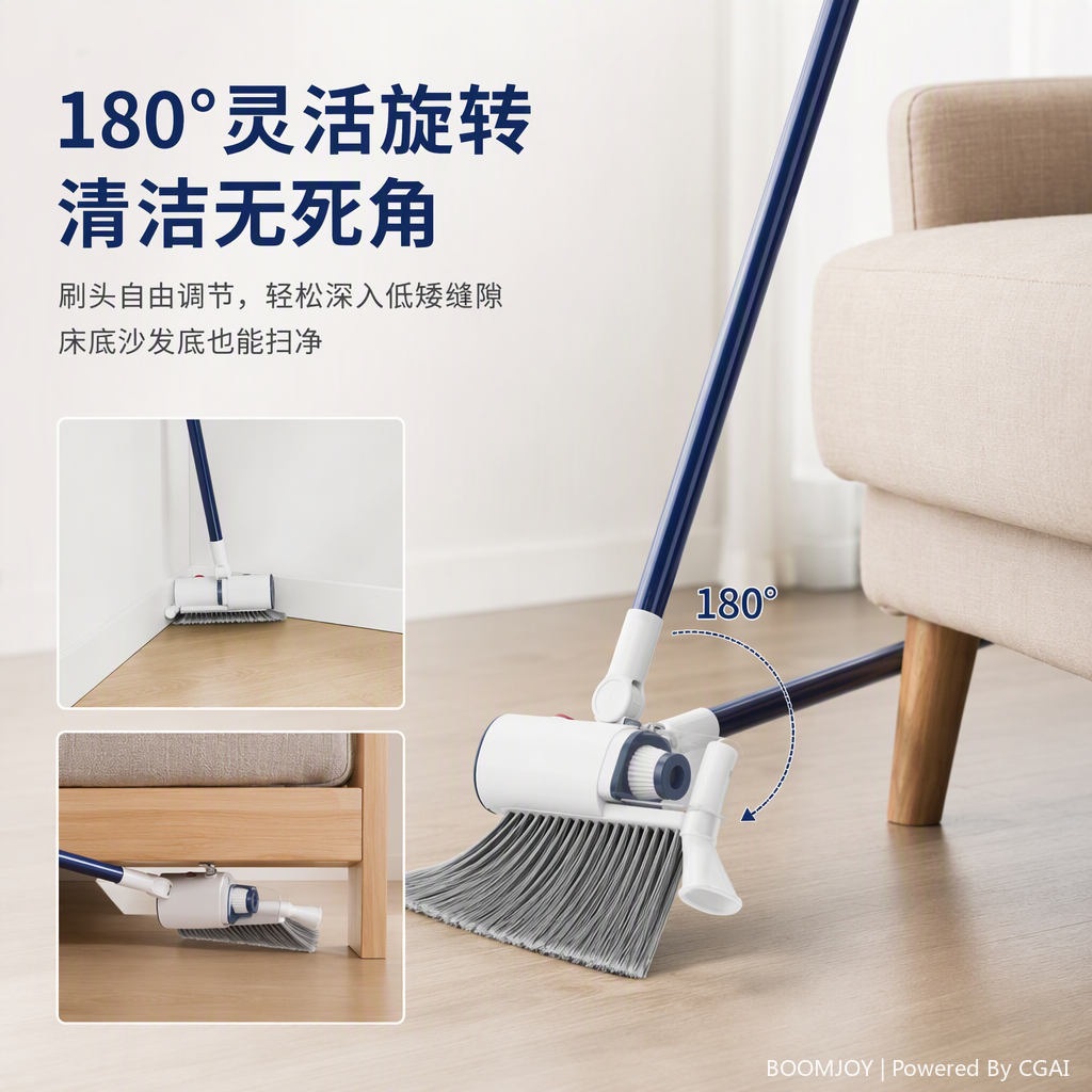 Blue long rod, white body, handheld vacuum broom, a powerful household dust removal and convenient cleaning tool