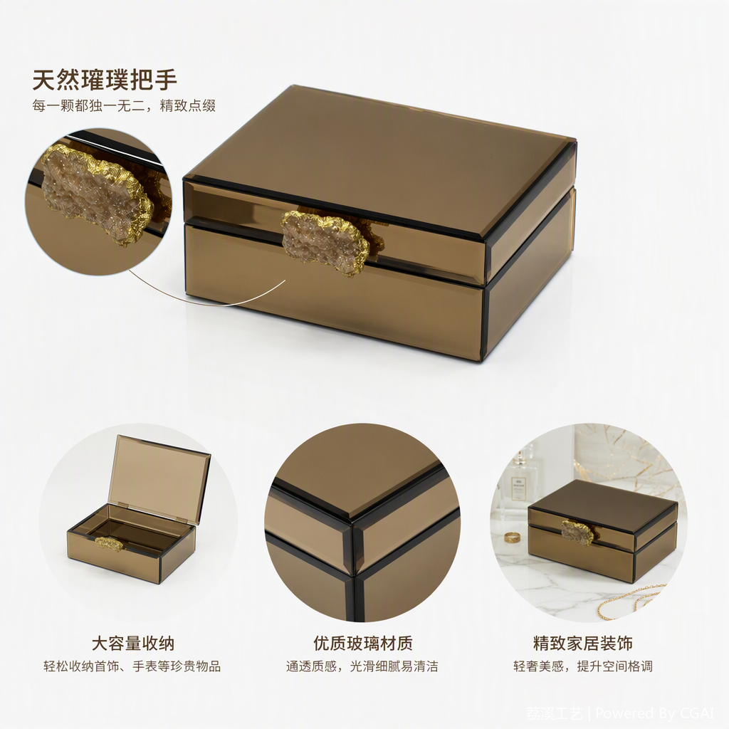 Espejo dorado caja de almacenamiento multifuncional caja organizadora caja de almacenamiento de joyas cosméticas caja de almacenamiento para el hogar simple y elegante