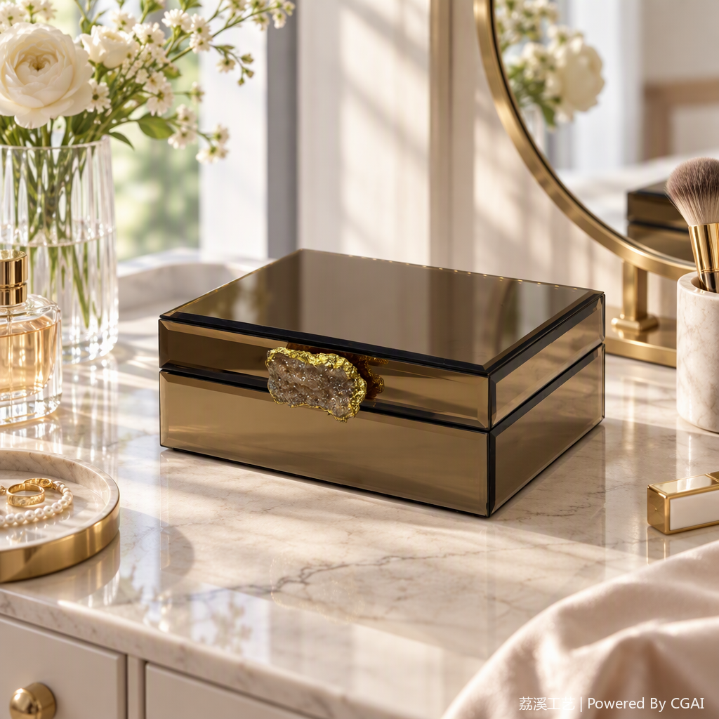 Espejo dorado caja de almacenamiento multifuncional caja organizadora caja de almacenamiento de joyas cosméticas caja de almacenamiento para el hogar simple y elegante details Picture
