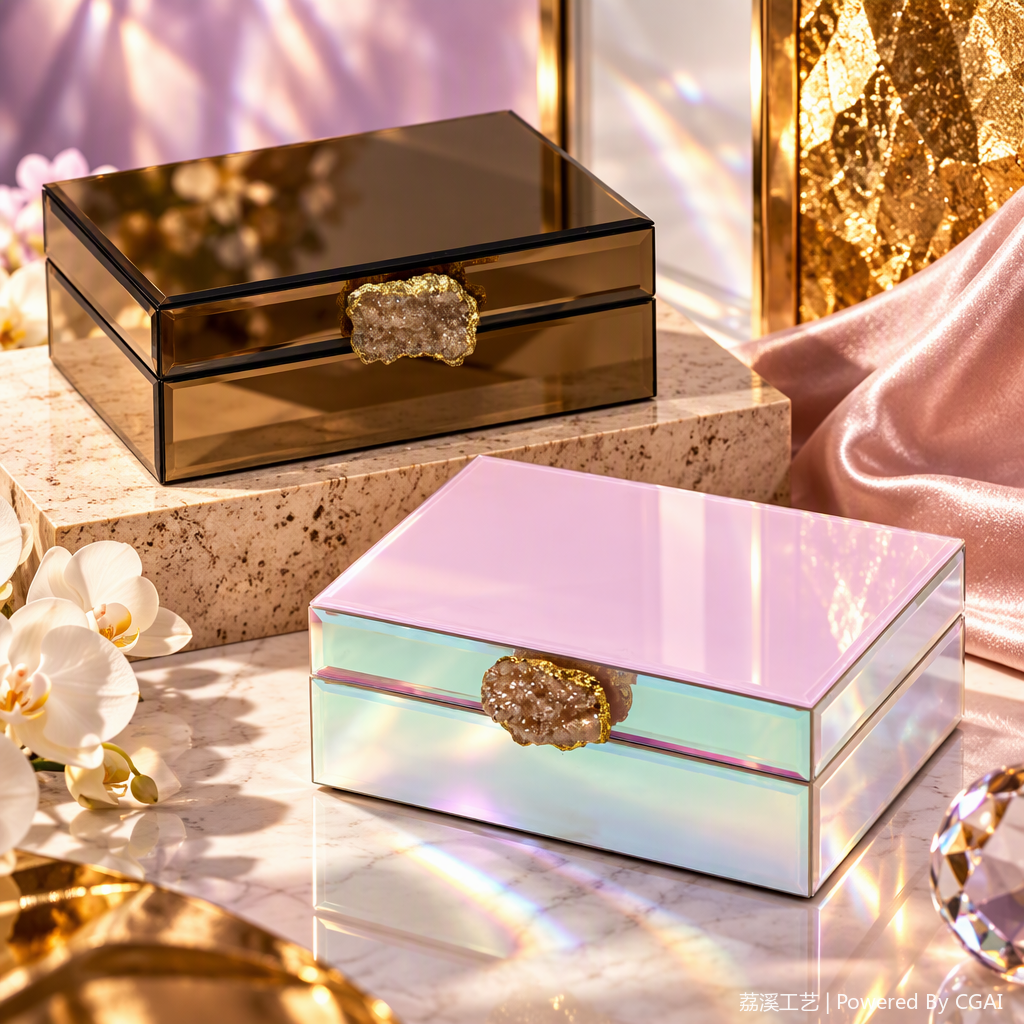 Espejo dorado caja de almacenamiento multifuncional caja organizadora caja de almacenamiento de joyas cosméticas caja de almacenamiento para el hogar simple y elegante Specification image