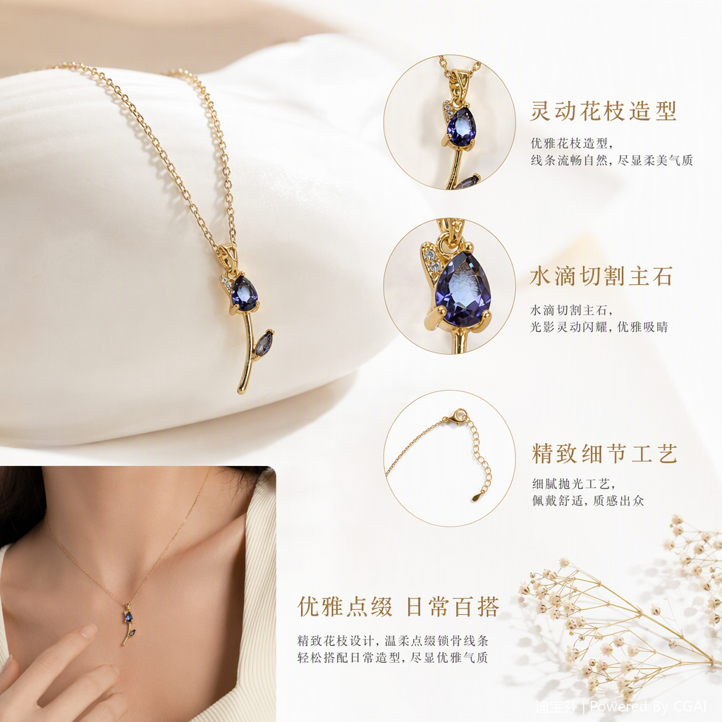 Cadena oro amatista rosa forma colgante collar elegante moda mujer accesorios regalos