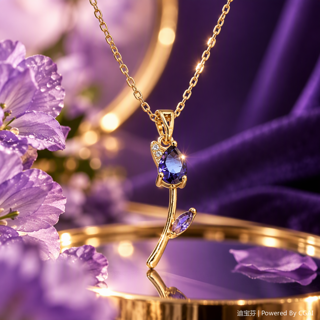 Golden chain amethyst rose-shaped pendant necklace, an elegant and fashionable accessory gift for women Specification image