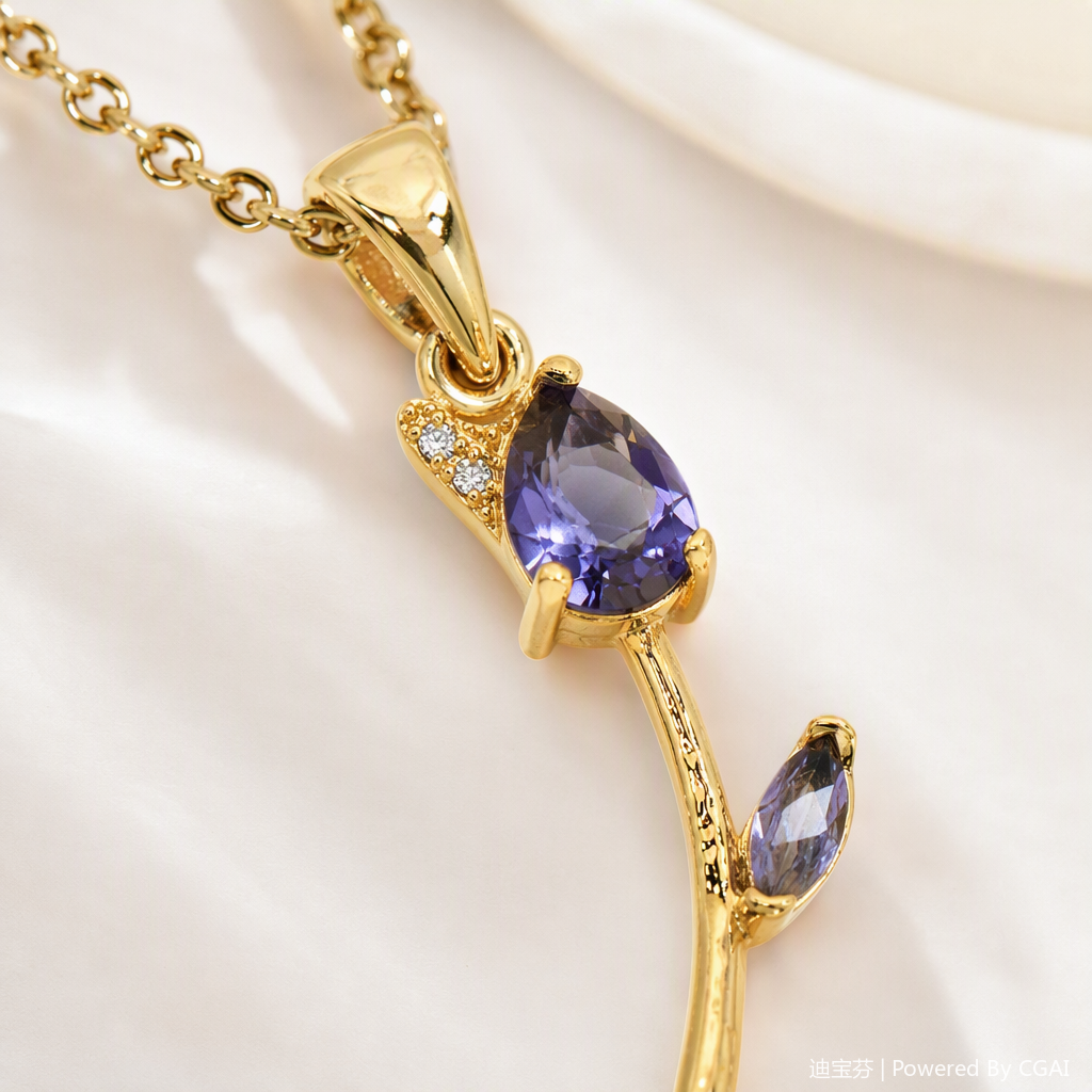 Golden chain amethyst rose-shaped pendant necklace, an elegant and fashionable accessory gift for women Application Scenario