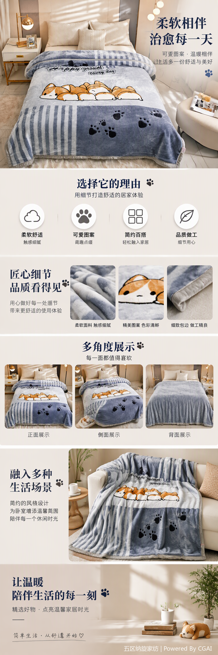 Cartoon Corgi plush summer cool quilt, sweet party, soft and comfortable mattress blanket pic 5