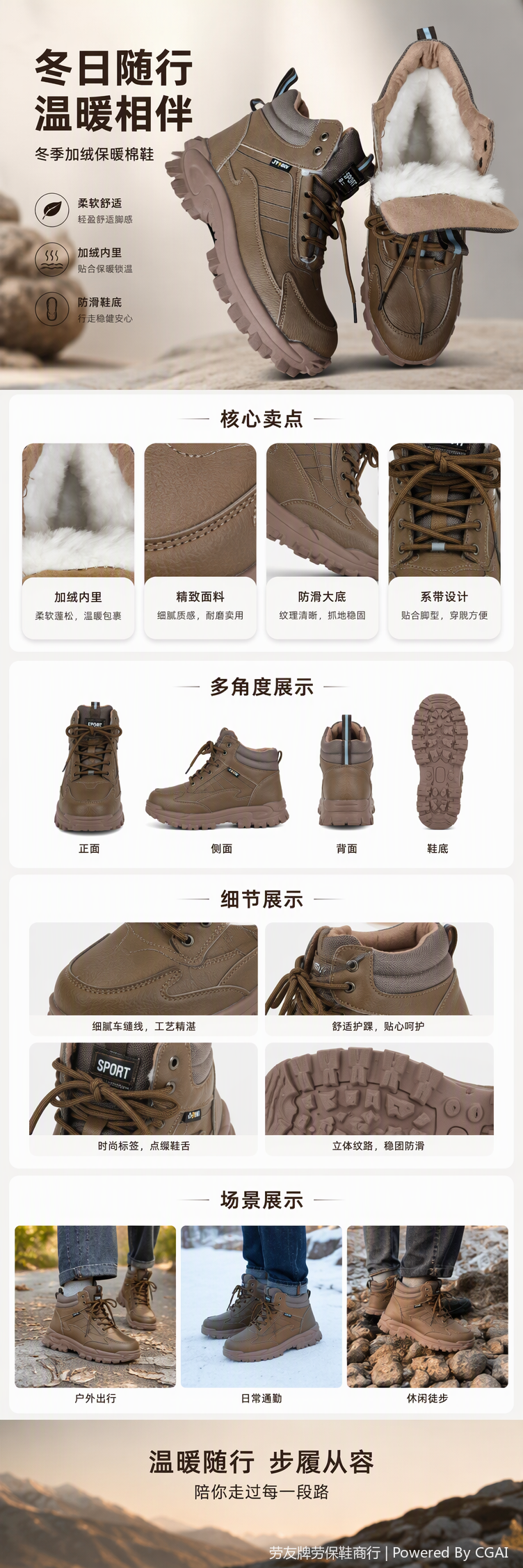 Moda con terciopelo botas térmicas resistentes al desgaste y antideslizantes otoño invierno casual hombres botines marrones tendencia zapatos de protección versátiles zapatos de protección laboral botas de ciclismo pantalones tácticos pic 1