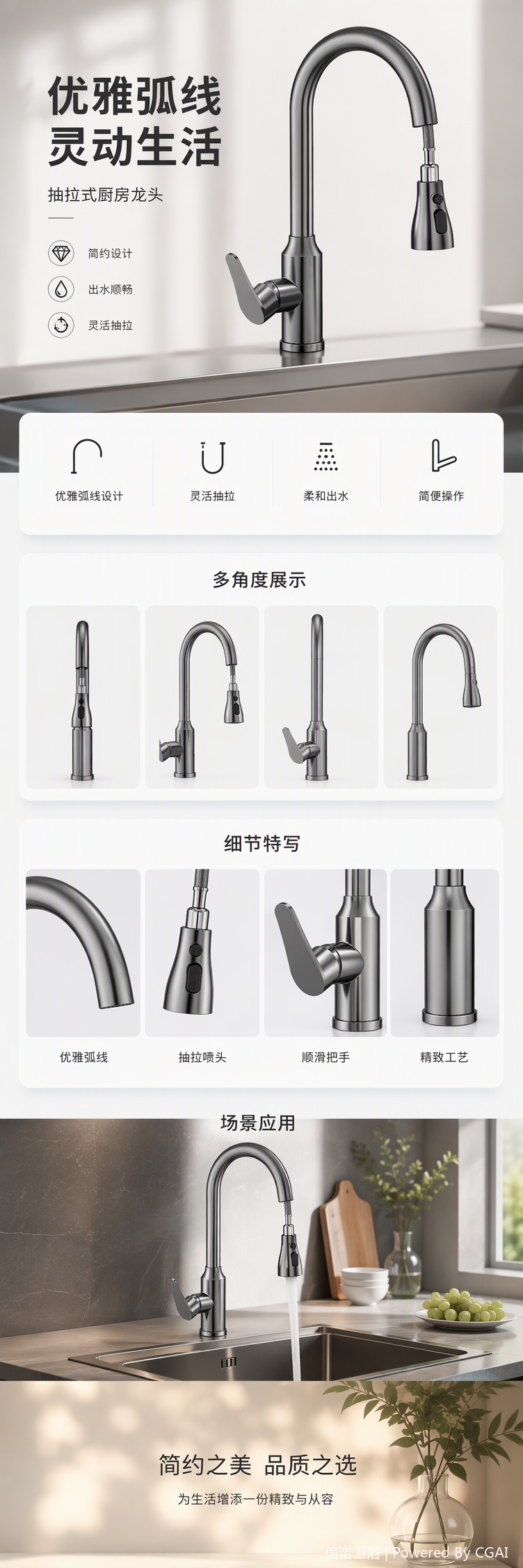 Multi-functional kitchen faucet, stainless steel rotating hot and cold water faucet, kitchen vegetable and dish washing faucet, home decoration hardware accessories pic 1