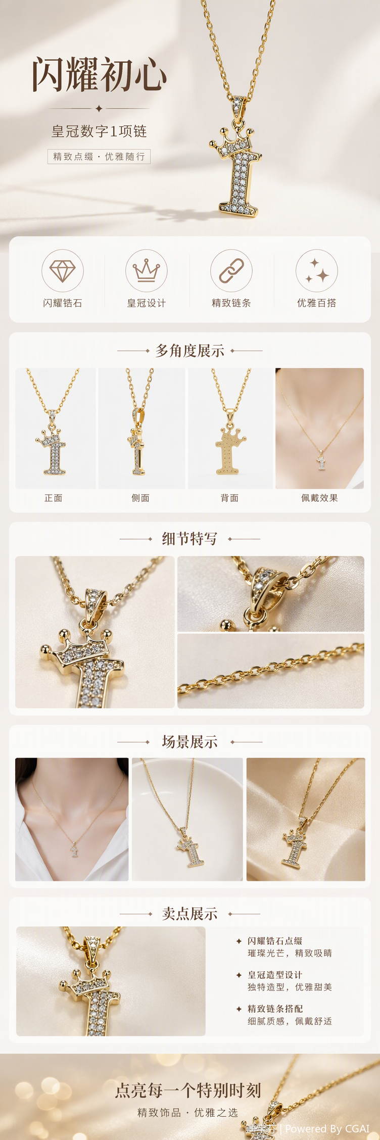 Golden diamond-encrusted crown letter I pendant necklace, fashionable, simple and versatile gift, trendy accessory for women pic 1