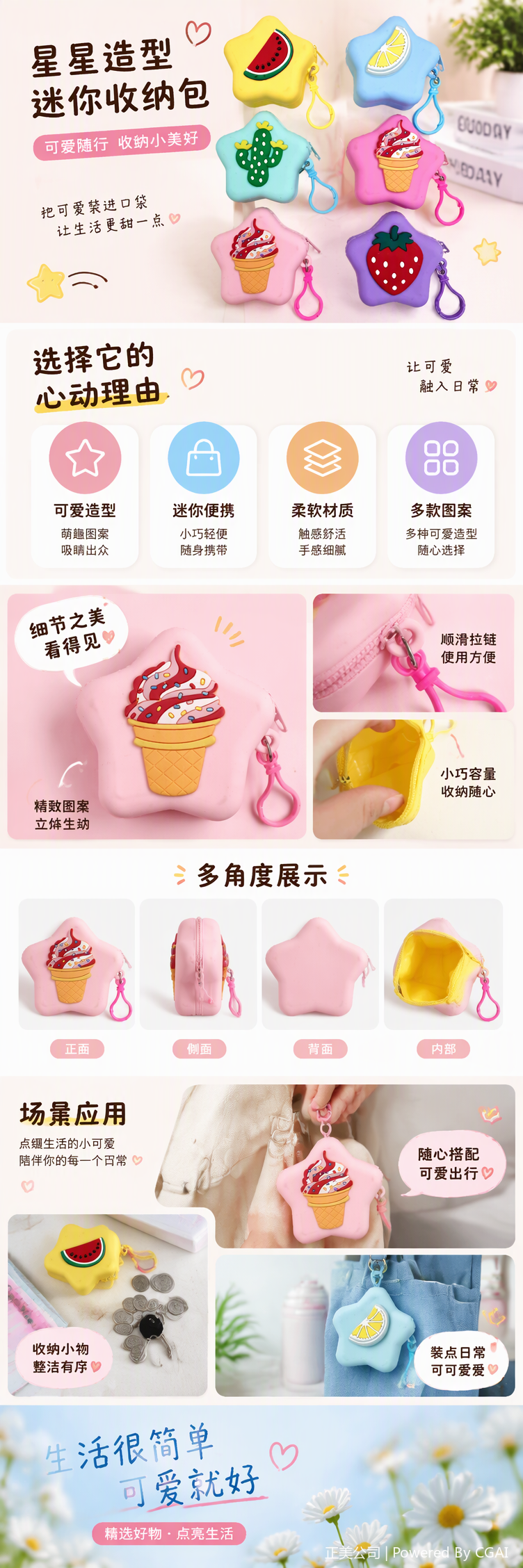 可爱星形硅胶零钱包六款图案多色迷你卡包水果水果图案时尚便携零钱袋详情1