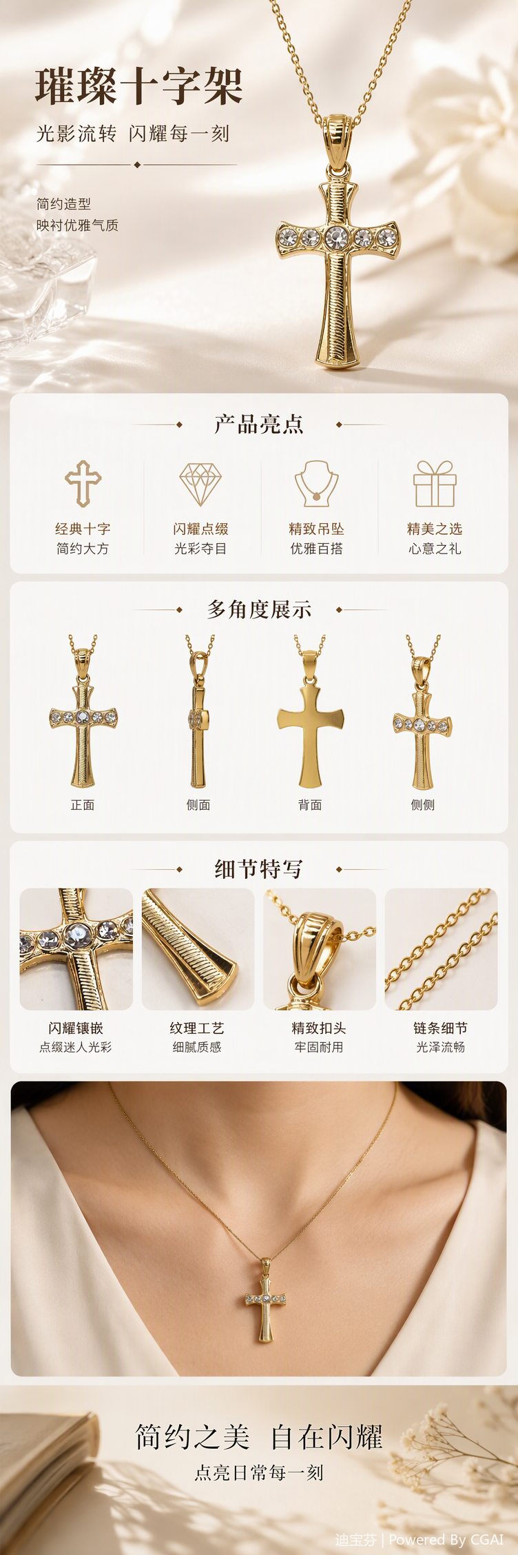 A fashionable golden diamond-encrusted cross necklace, a simple and versatile Korean pendant accessory for your girlfriend pic 1