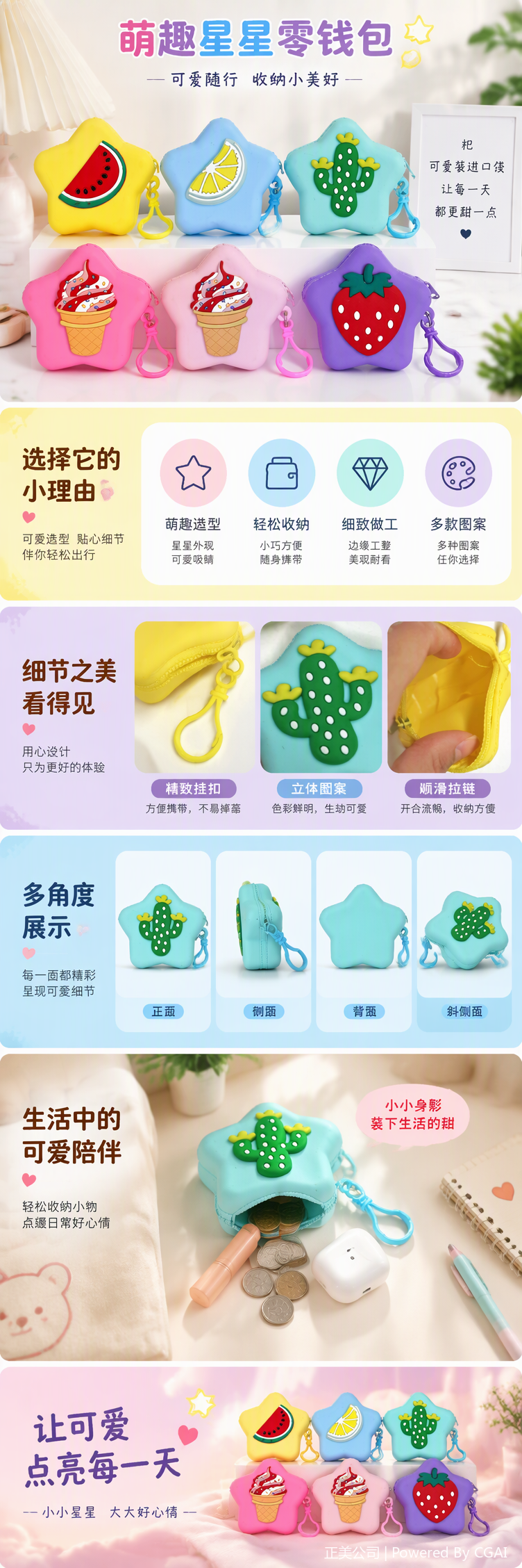 可爱星形硅胶零钱包六款图案多色迷你卡包收纳零钱便携时尚潮流详情1