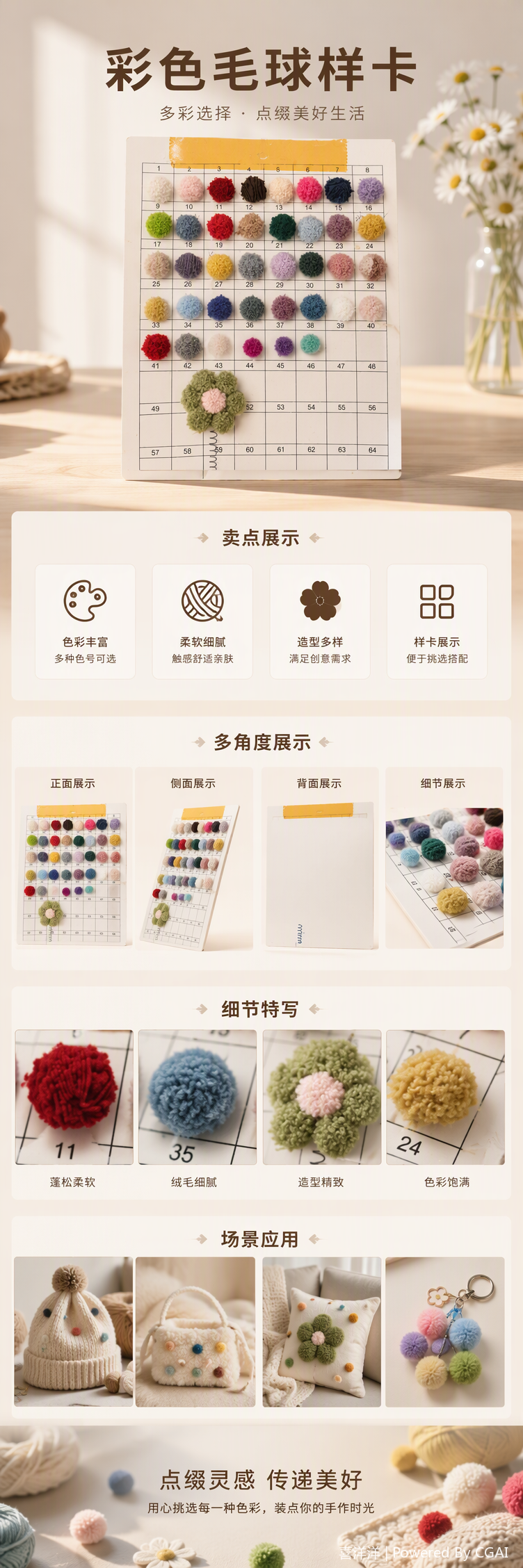 Colorful wool ball sample cards, hand-woven DIY accessories, multi-color mixed color creative decorative items display cards pic 1