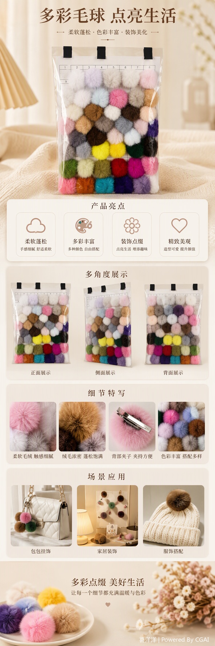 Colorido pompones pompones decoraciones hechas a mano accesorios para colgar telas para el hogar soft moe cute holiday dress up pic 1