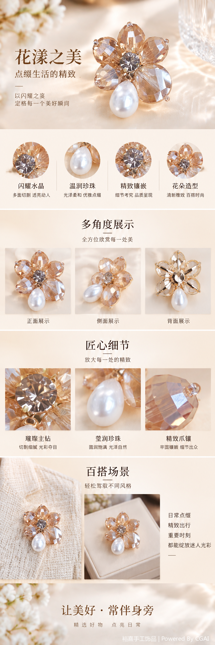 精致水晶花朵造型胸针时尚百搭女士配饰礼品装饰品详情1