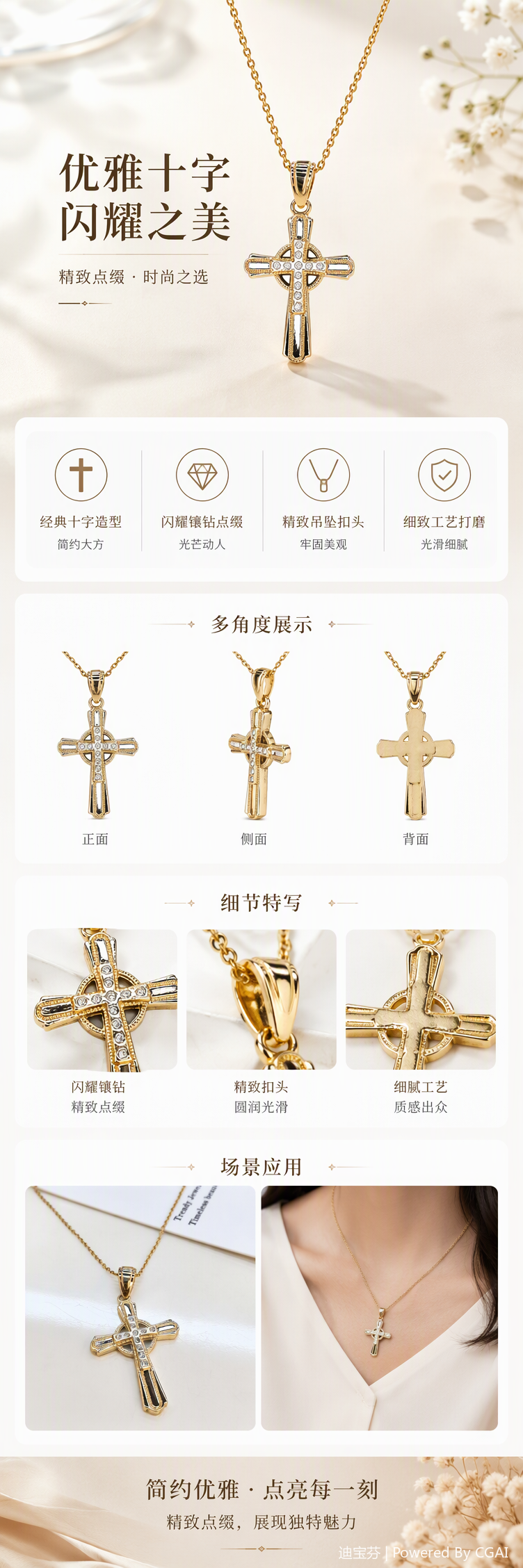 Golden diamond-encrusted Celtic cross necklace, fashionable, retro and personalized pendant accessory gift for men and women pic 1