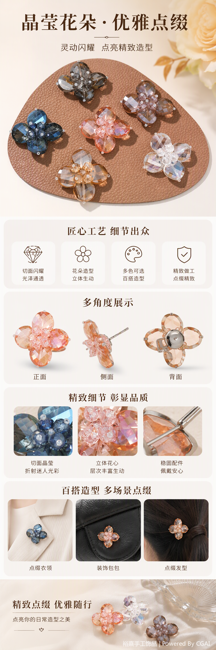 晶莹花瓣发饰优雅甜美百搭发夹发梳发饰品女头饰装饰品详情1