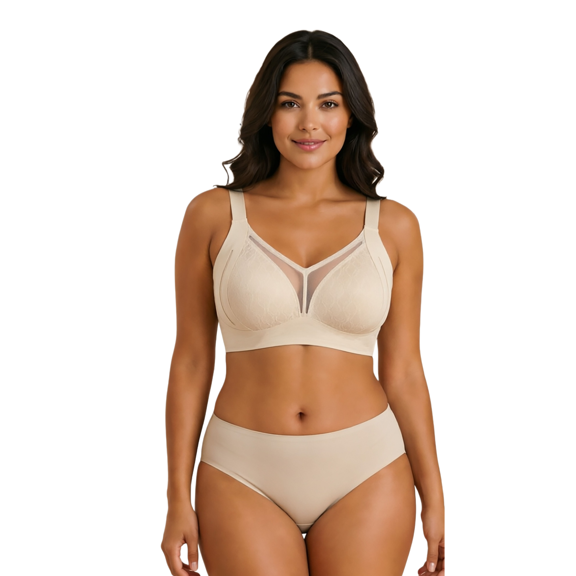 Cómodo sin aro de acero beige sujetador de cierre para mujeres modelos mostrar suave y transpirable lencería conveniente para el show Application Scenario