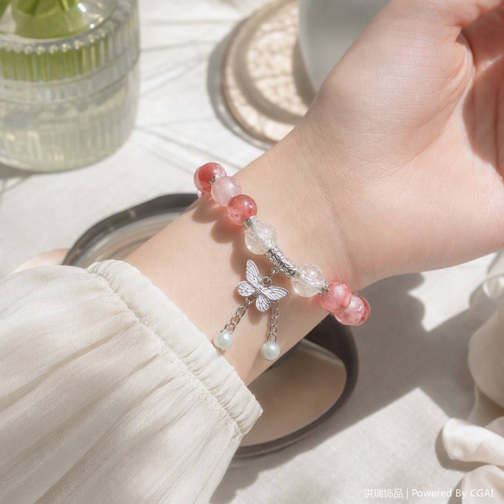 Pulsera de cadena de perlas rosa de moda para mujeres simple dulce estudiante mano decoración pareja pulsera regalo para las niñas details Picture