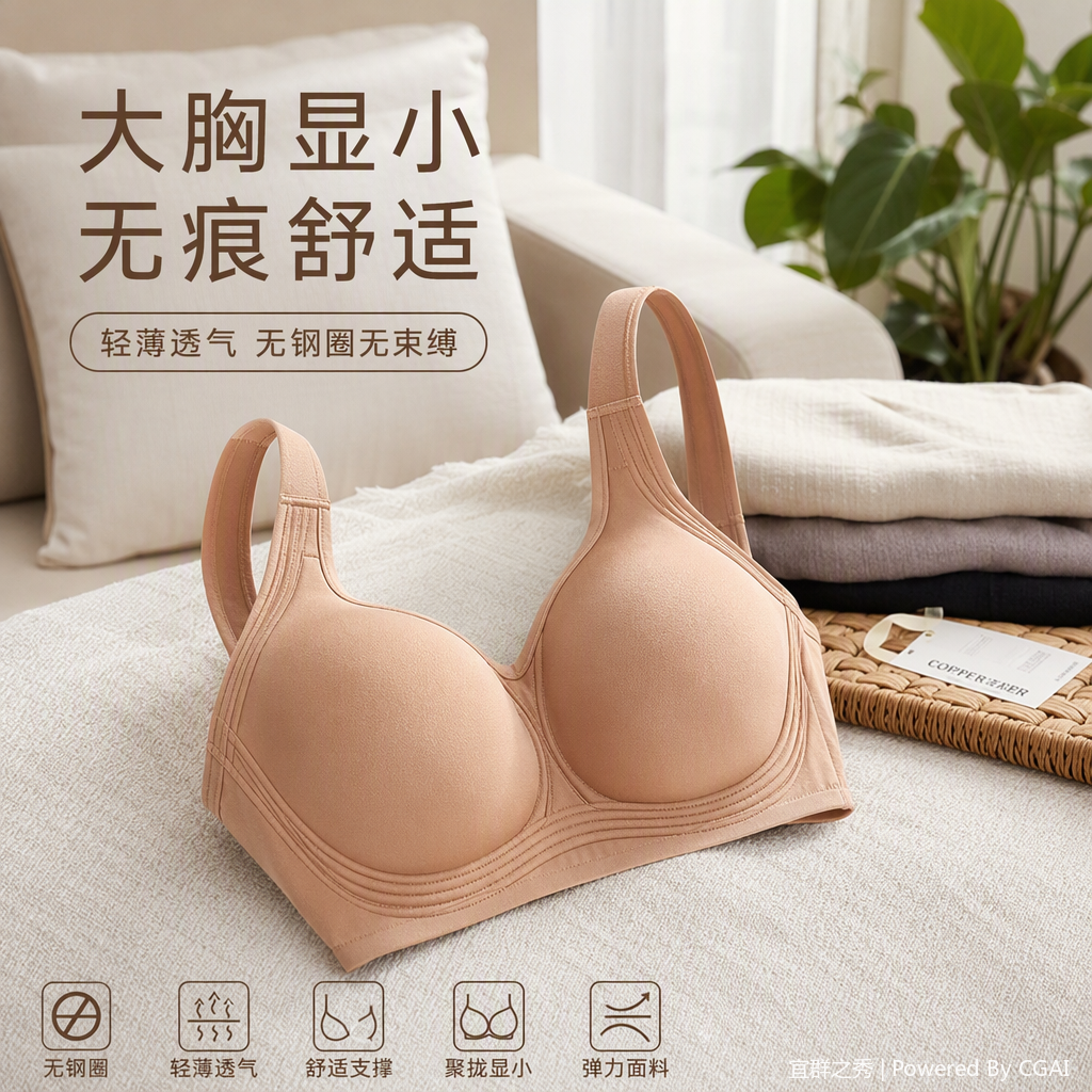 舒适透气肤色文胸模特展示柔软无痕内衣性感舒适款