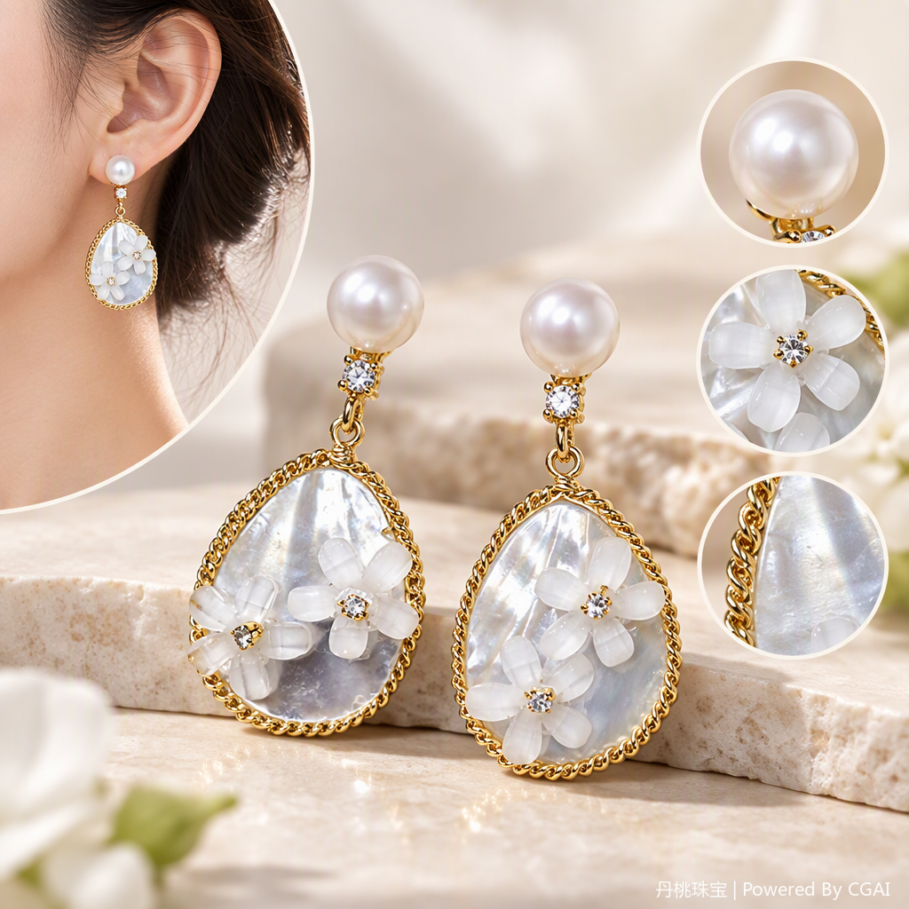 Elegante perla flor madre flor colgante pendientes moda temperamento mujer orejeras accesorios regalos regalos