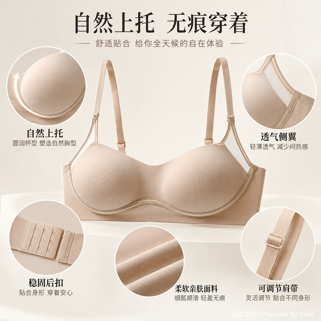 Champagne-colored lace comfortable bra, breathable without underwire, women's underwear, sexy and elegant, available in multiple colors Item Picture