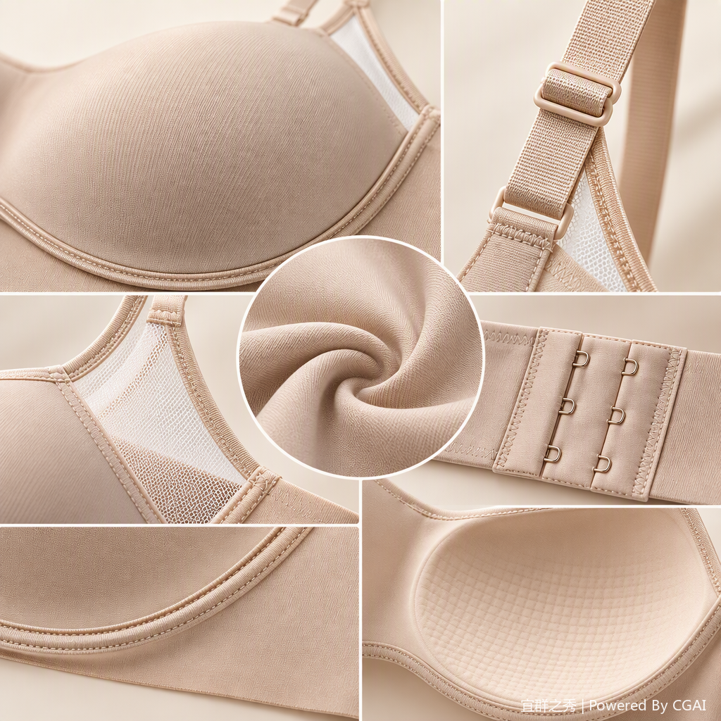 Champagne-colored lace comfortable bra, breathable without underwire, women's underwear, sexy and elegant, available in multiple colors Specification image