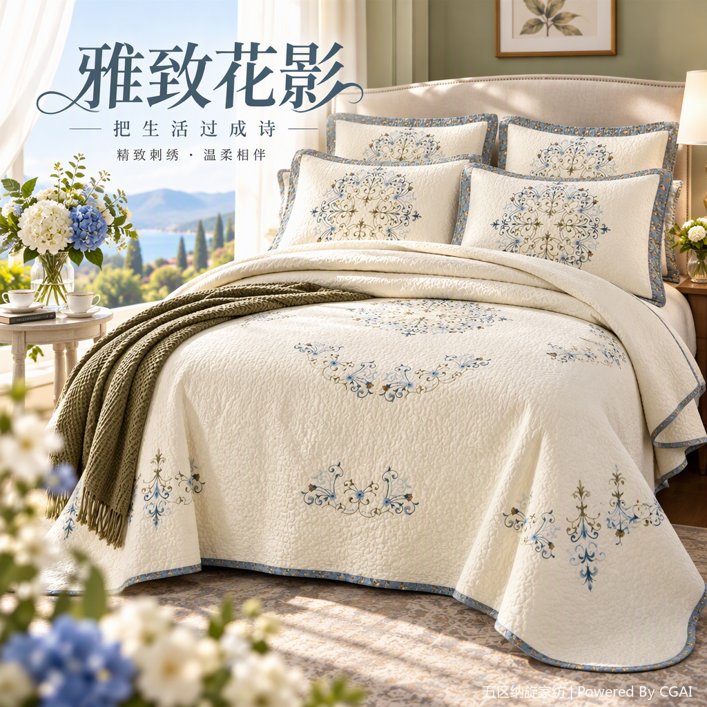 أغطية مفروشة من أغطية سريرية قطنية نقية بأربعة أجزاء Specification image