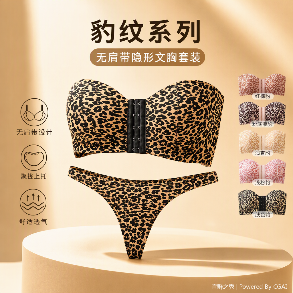 Leopardo estampado sin tirantes sujetador de cierre a juego tanga traje sexy moda cómoda estilo de mujer conveniente para el grupo mostrar details Picture
