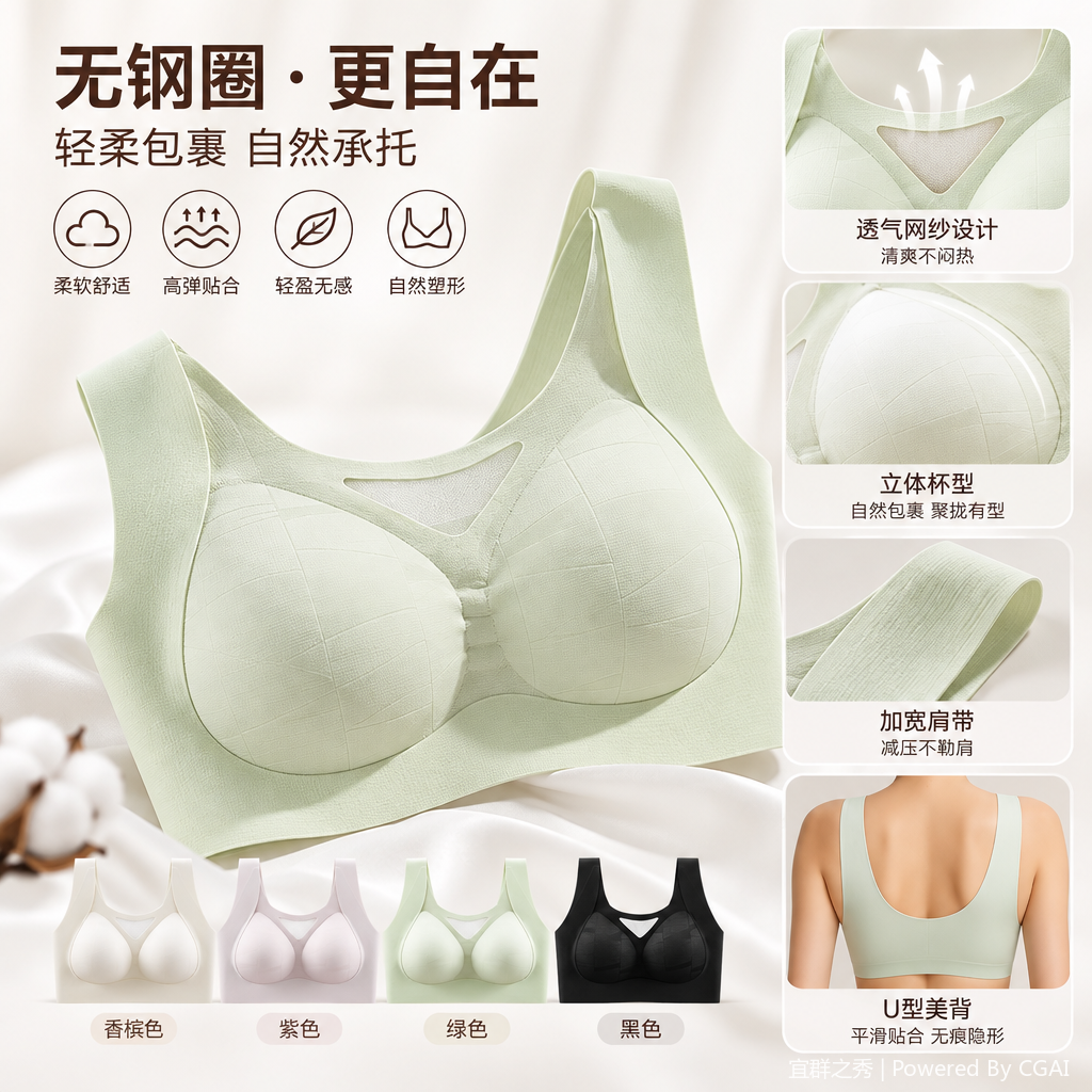 Cómodo y transpirable cuatro colores sin argolas ropa interior deportiva estiramiento cómodo sujetador deportivo para mujeres ligero y transpirable estilo conveniente para el grupo mostrar Item Picture