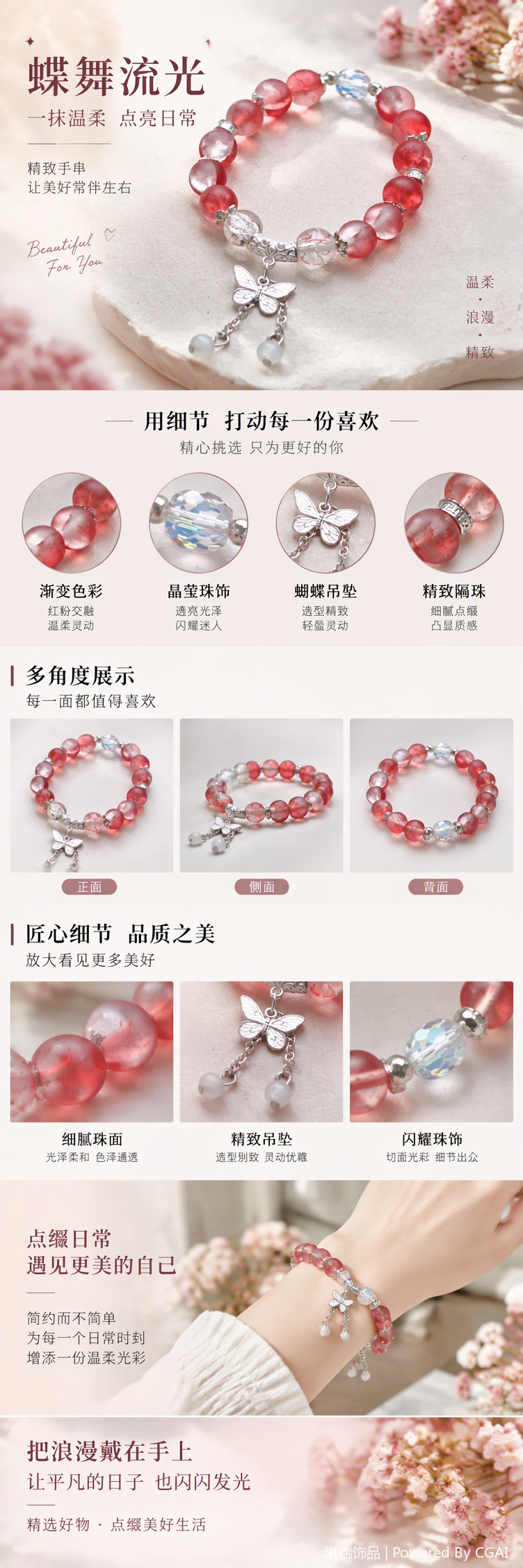 Pulsera de cadena de perlas rosa de moda para mujeres simple dulce estudiante mano decoración pareja pulsera regalo para las niñas pic 1