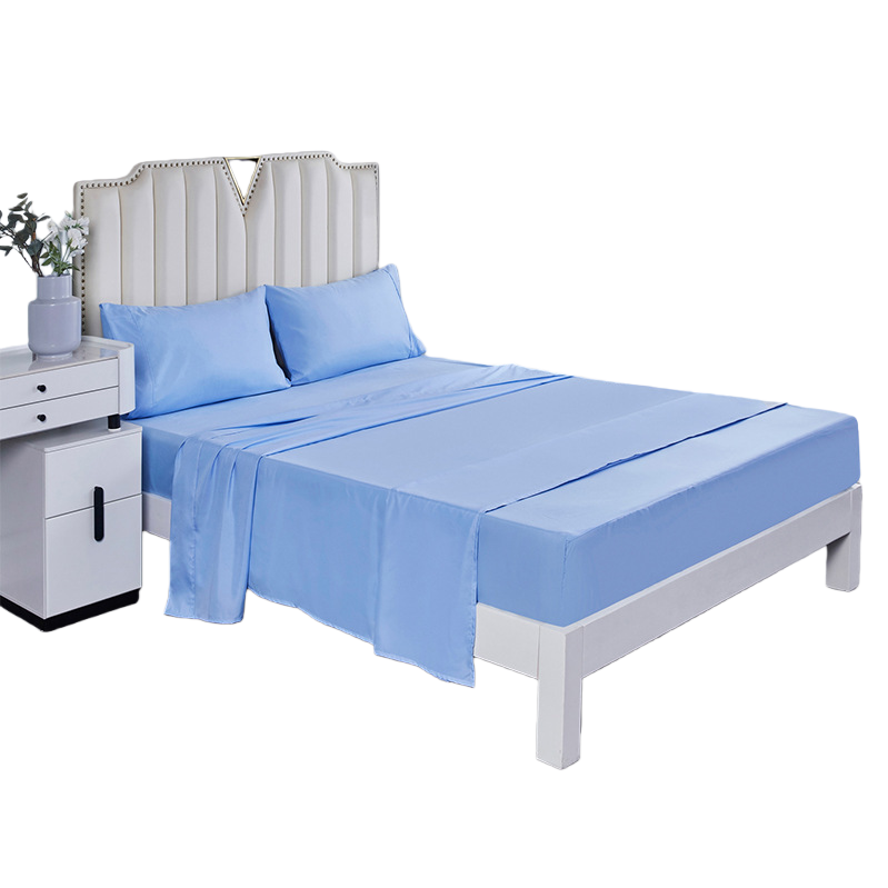 Solid color simple four-piece bedding set, pure cotton bed sheet and quilt cover bedding set, bedroom home furnishing set Item Picture