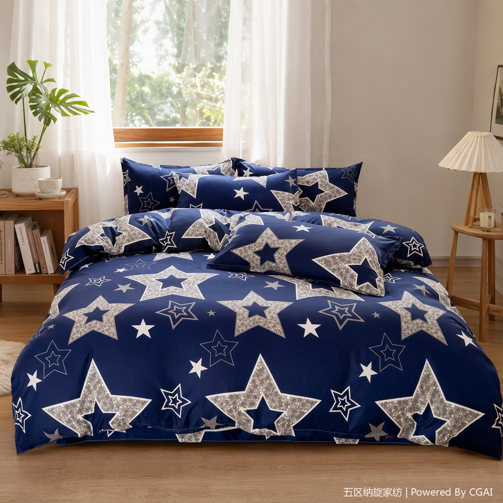Factory wholesale cross-border foreign trade breathable skin-friendly frosted bed sheet style, bed hat style printed home textile set, wedding room bedroom all-cotton multi-piece set, wedding gift festive bedding set details Picture