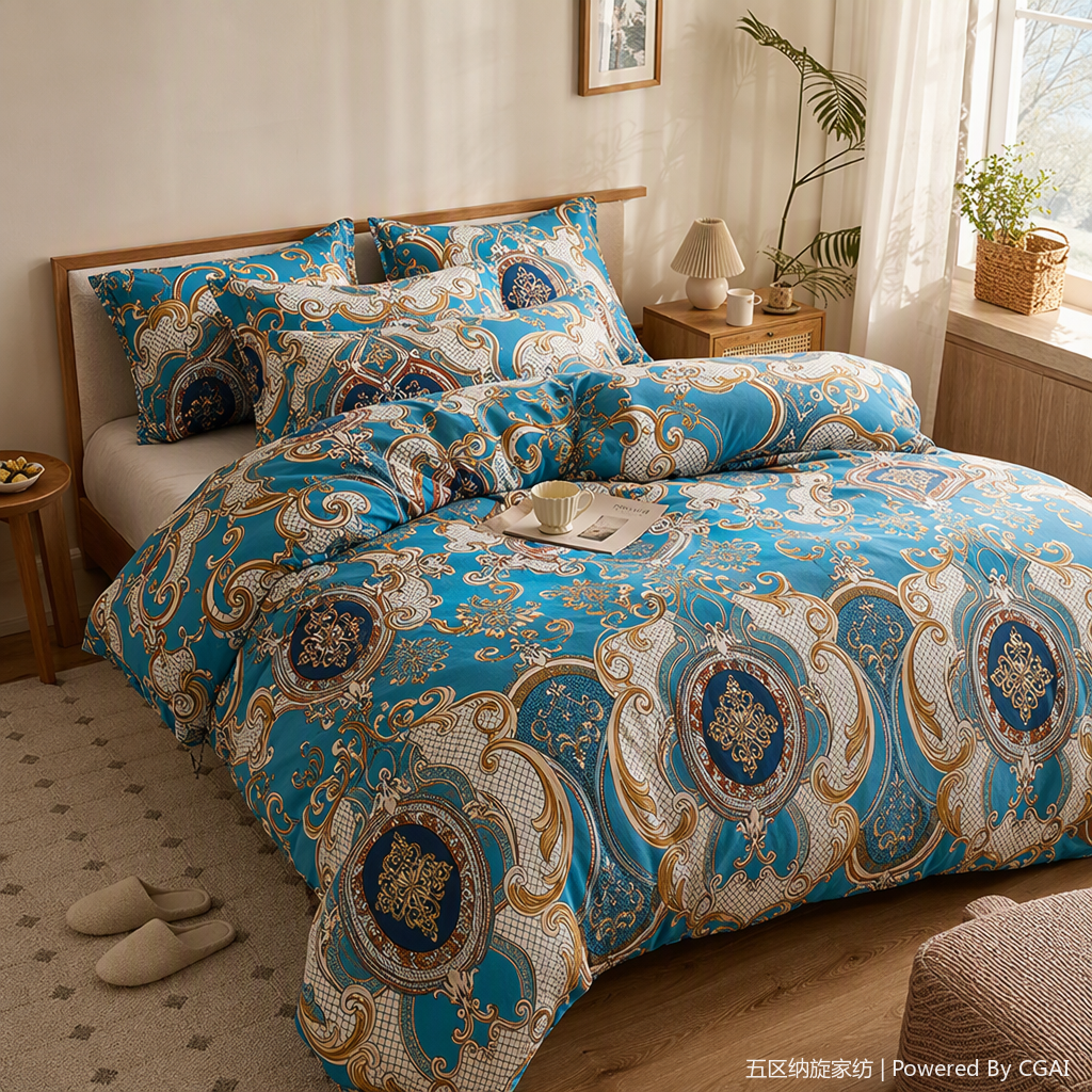 Brushed bed sheet style, bedspread style, printed bedding set, pure cotton wedding bedroom bedspread, wedding room decoration bedding set, multi-piece set details Picture