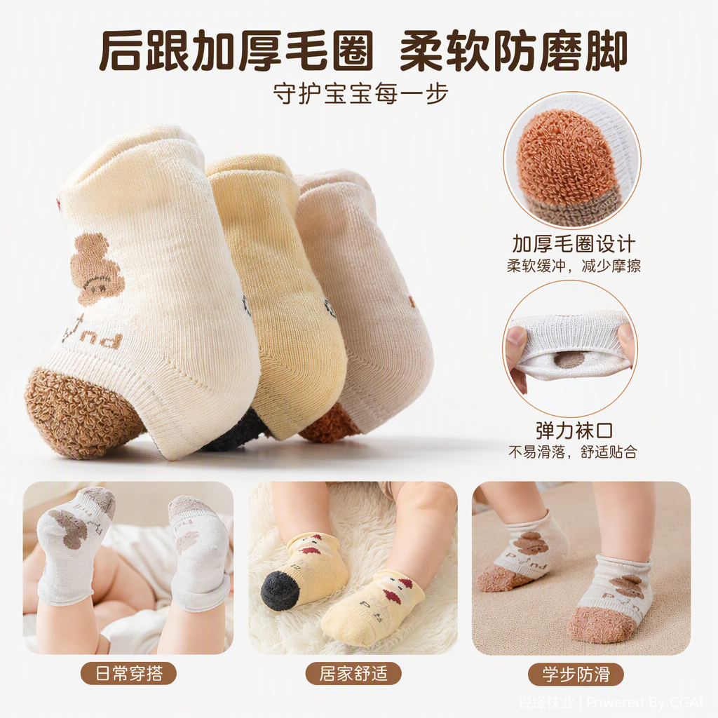Cute cartoon pattern children's short socks, three-pair set, breathable and comfortable baby socks for spring and summer