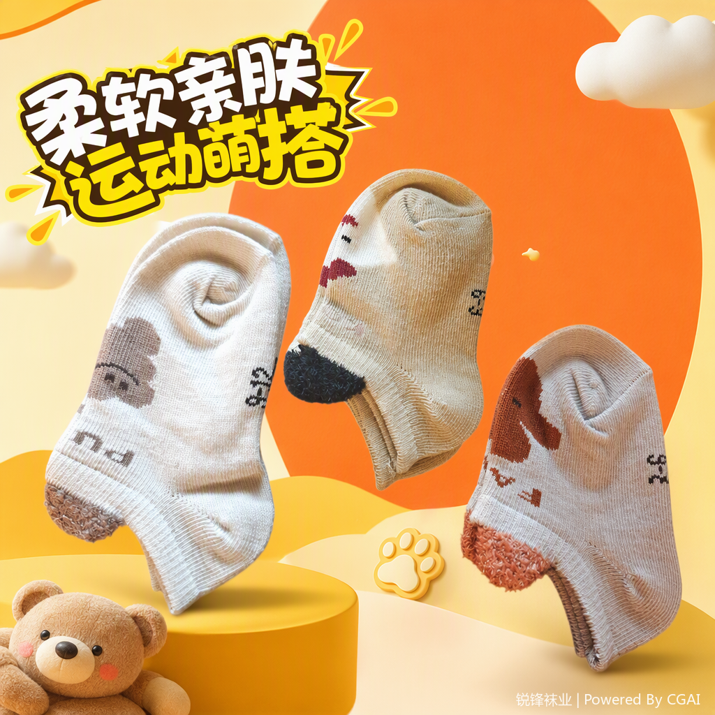 Cute cartoon pattern children's short socks, three-pair set, breathable and comfortable baby socks for spring and summer Specification image