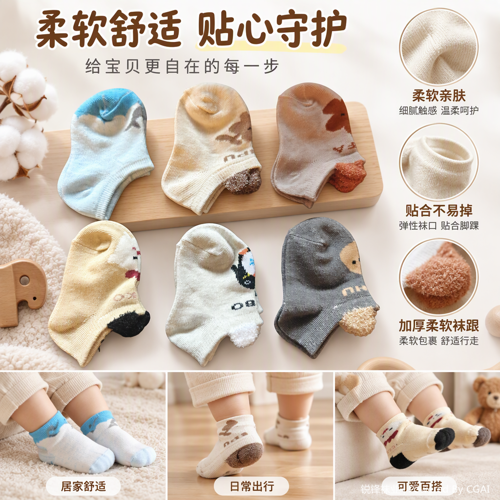 Six pairs of children's cartoon-patterned short socks, breathable and soft, suitable for spring and summer casual sports children's sock set