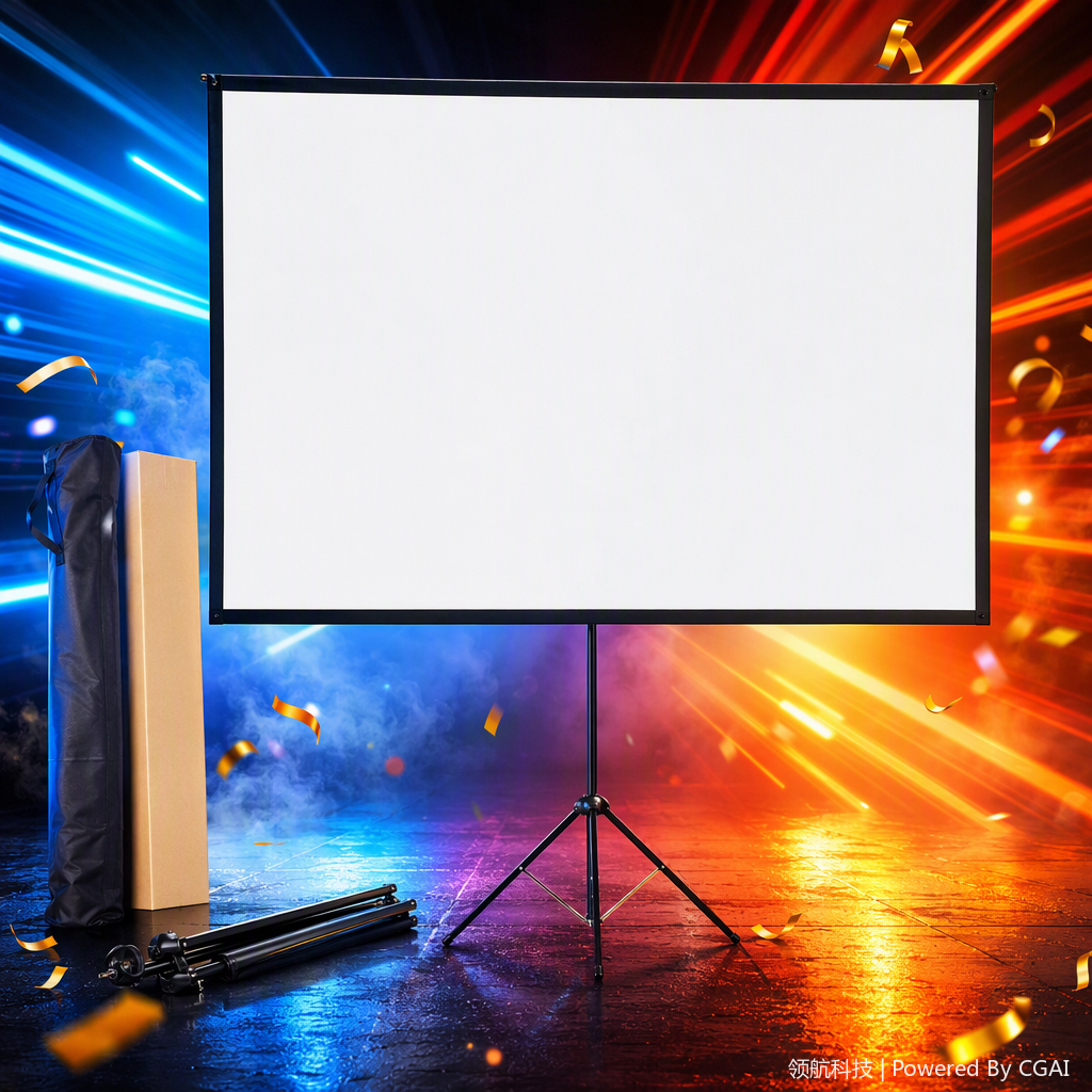 A portable multi-functional projector with a tripod for low-noise operation, viewing and data storage, and a high-definition projector projection screen Specification image