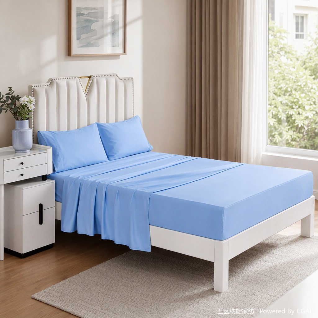 Solid color simple four-piece bedding set, pure cotton bed sheet and quilt cover bedding set, bedroom home furnishing set details Picture