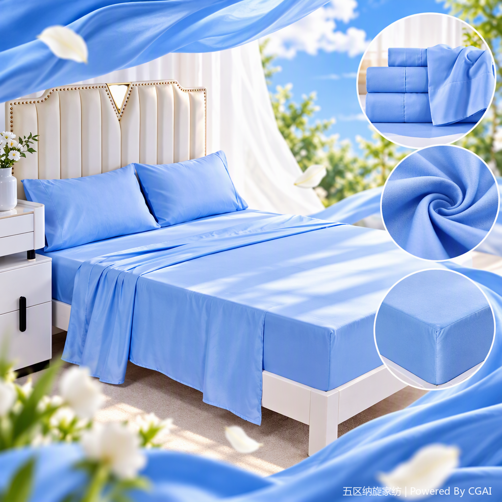 Solid color simple four-piece bedding set, pure cotton bed sheet and quilt cover bedding set, bedroom home furnishing set Specification image